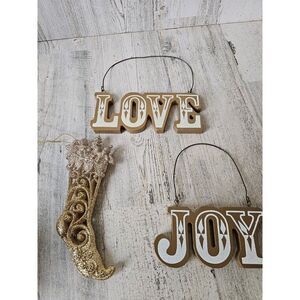 Gold stocking Love joy Xmas decor glitter unique set